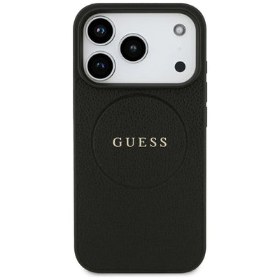 Guess Grained Gold Ring MagSafe Case for iPhone 18 Pro / 17 Pro - Black