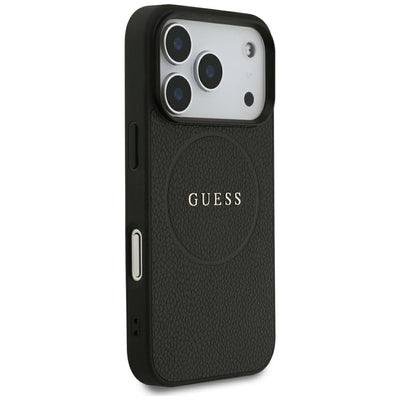 Guess Grained Gold Ring MagSafe Case for iPhone 18 Pro / 17 Pro - Black