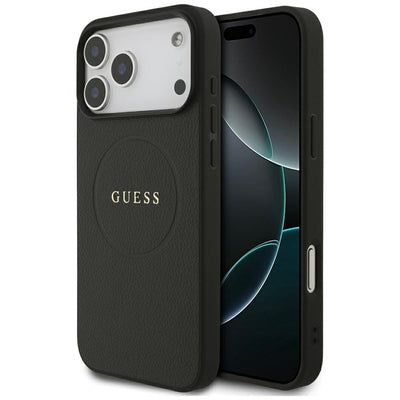 Guess Grained Gold Ring MagSafe Case for iPhone 18 Pro Max / 17 Pro Max - Black