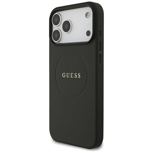 Guess Grained Gold Ring MagSafe Case for iPhone 18 Pro Max / 17 Pro Max - Black