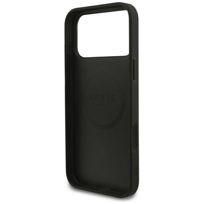 Guess Grained Gold Ring MagSafe Case for iPhone 18 Pro Max / 17 Pro Max - Black