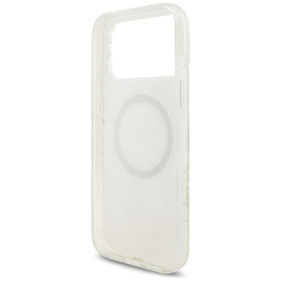 Guess IML Flowers Allover Electroplated with Pearl Strap MagSafe Case for iPhone 18 Pro Max / 17 Pro Max - White