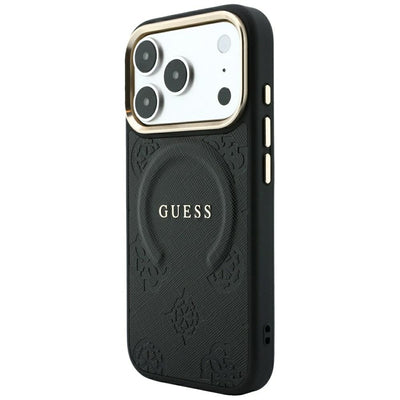 Guess Saffiano Peony &amp; Ring MagSafe case for iPhone 17 Pro / 18 Pro - black