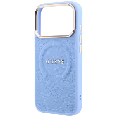 Guess Saffiano Peony &amp; Ring MagSafe case for iPhone 17 Pro / 18 Pro - light blue