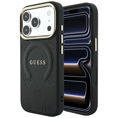 Guess Saffiano Peony &amp; Ring MagSafe Case for iPhone 17 Pro Max / 18 Pro Max - Black