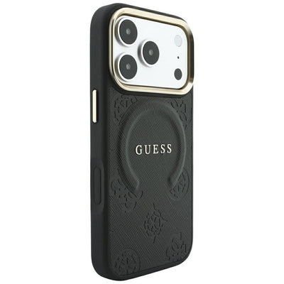 Guess Saffiano Peony &amp; Ring MagSafe Case for iPhone 17 Pro Max / 18 Pro Max - Black