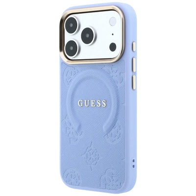 Guess Saffiano Peony &amp; Ring MagSafe case for iPhone 17 Pro Max / 18 Pro Max - light blue