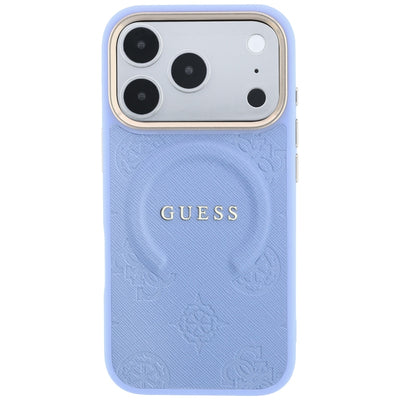 Guess Saffiano Peony &amp; Ring MagSafe case for iPhone 17 Pro Max / 18 Pro Max - light blue