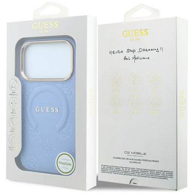 Guess Saffiano Peony &amp; Ring MagSafe case for iPhone 17 Pro Max / 18 Pro Max - light blue
