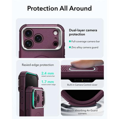 ESR Cyber ​​Tough Kickstand MagSafe Case for iPhone 18 Pro / 17 Pro - Burgundy