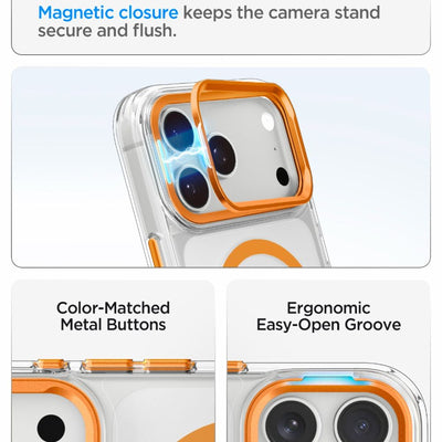 Spigen Ultra Hybrid Optik S MagSafe Case for iPhone 18 Pro / 17 Pro - Transparent Orange