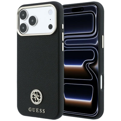 Guess Grained Round Strass Logo MagSafe Case for iPhone 18 Pro Max / 17 Pro Max - Black