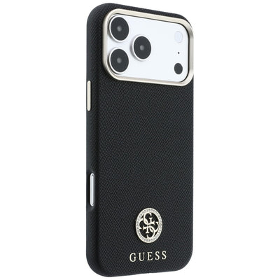 Guess Grained Round Strass Logo MagSafe Case for iPhone 18 Pro Max / 17 Pro Max - Black