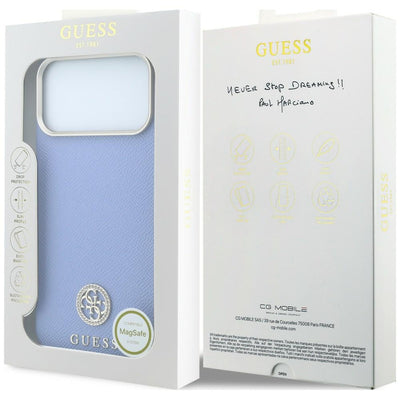 Guess Grained Round Strass Logo MagSafe Case for iPhone 18 Pro Max / 17 Pro Max - Blue