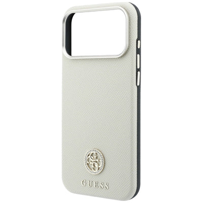 Guess Grained Round Strass Logo MagSafe Case for iPhone 18 Pro / 17 Pro - Beige