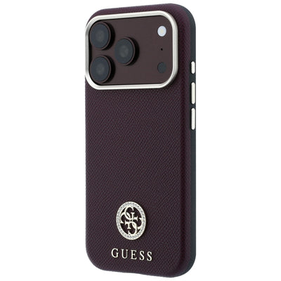 Guess Grained Round Strass Logo MagSafe Case for iPhone 18 Pro Max / 17 Pro Max - Burgundy