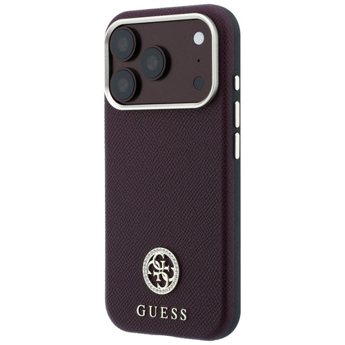 Guess Grained Round Strass Logo MagSafe Case for iPhone 18 Pro Max / 17 Pro Max - Burgundy
