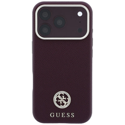 Guess Grained Round Strass Logo MagSafe Case for iPhone 18 Pro Max / 17 Pro Max - Burgundy