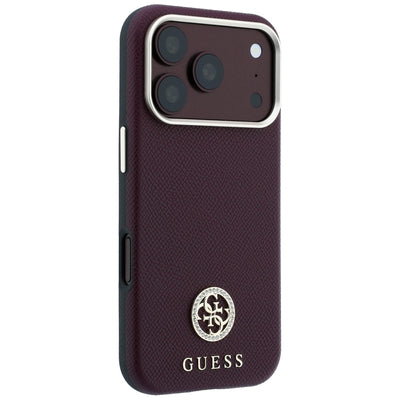 Guess Grained Round Strass Logo MagSafe Case for iPhone 18 Pro Max / 17 Pro Max - Burgundy