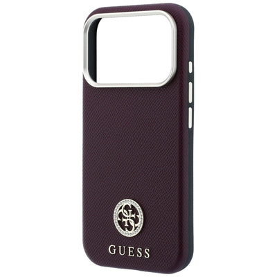 Guess Grained Round Strass Logo MagSafe Case for iPhone 18 Pro Max / 17 Pro Max - Burgundy