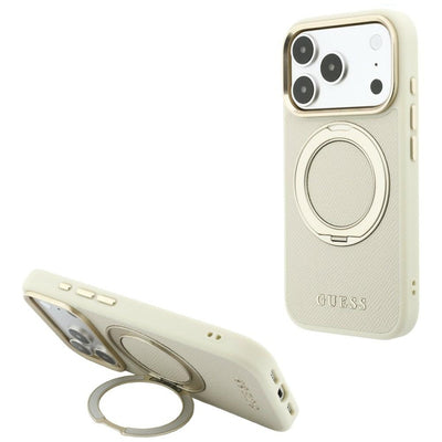 Guess Ring Stand 360 Grained Classic Logo MagSafe case for iPhone 18 Pro Max / 17 Pro Max - beige