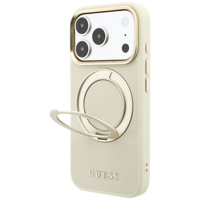 Guess Ring Stand 360 Grained Classic Logo MagSafe case for iPhone 18 Pro Max / 17 Pro Max - beige