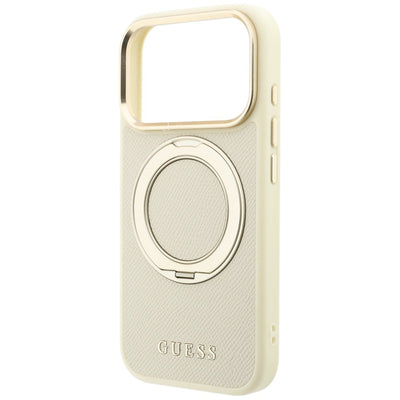 Guess Ring Stand 360 Grained Classic Logo MagSafe case for iPhone 18 Pro Max / 17 Pro Max - beige
