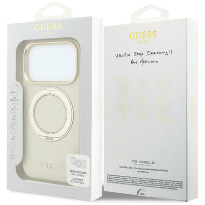 Guess Ring Stand 360 Grained Classic Logo MagSafe case for iPhone 18 Pro Max / 17 Pro Max - beige