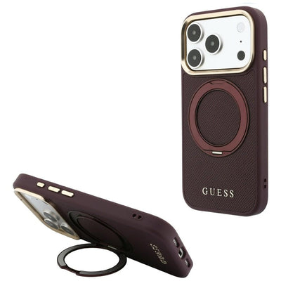 Guess Ring Stand 360 Grained Classic Logo MagSafe Case for iPhone 18 Pro Max / 17 Pro Max - Burgundy