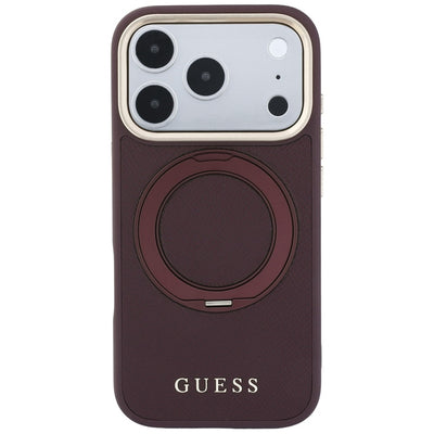 Guess Ring Stand 360 Grained Classic Logo MagSafe Case for iPhone 18 Pro Max / 17 Pro Max - Burgundy