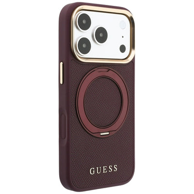 Guess Ring Stand 360 Grained Classic Logo MagSafe Case for iPhone 18 Pro Max / 17 Pro Max - Burgundy