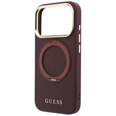 Guess Ring Stand 360 Grained Classic Logo MagSafe Case for iPhone 18 Pro Max / 17 Pro Max - Burgundy