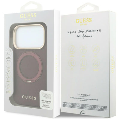 Guess Ring Stand 360 Grained Classic Logo MagSafe Case for iPhone 18 Pro Max / 17 Pro Max - Burgundy