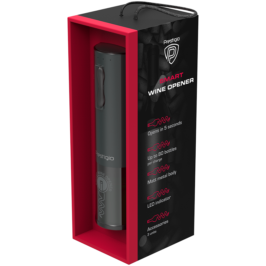 Bolsena, Electric wine opener with Prestigio Logo, aerator , vacuum preserver, Black color