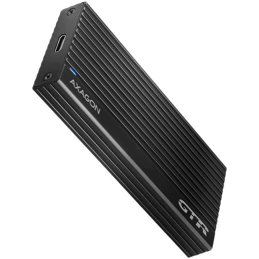 Superfast external AXAGON EEM2-GTR THIN RIB box with USB 3.2 Gen 2 interface is designed for NVMe (PCI-Express) M.2 SSD disks