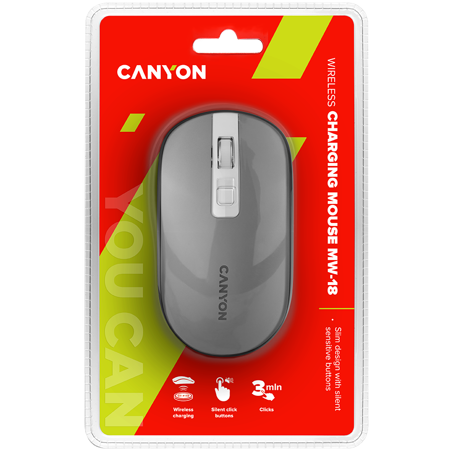 CANYON MW-18, 2.4GHz Wireless Rechargeable Mouse with Pixart sensor, 4keys, Silent switch for right/left keys,DPI: 800/1200/1