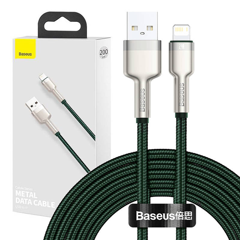 USB cable for Lightning Baseus Cafule, 2.4A, 2m (green) - Product Image 1