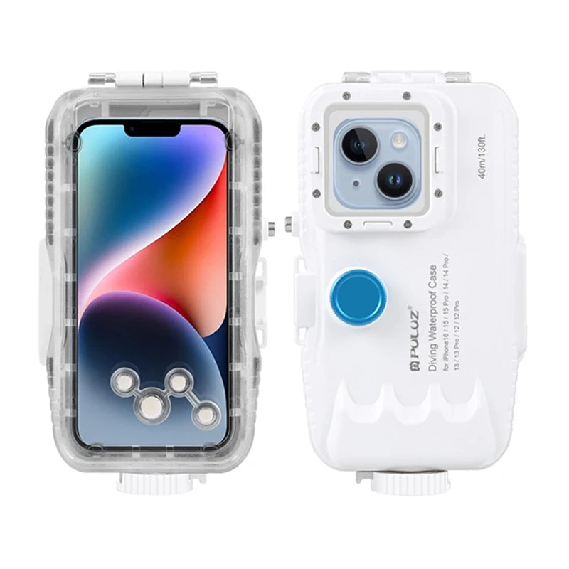 Puluz Waterproof iPhone Case (40m) with One-Way Valve (White) - Image 1