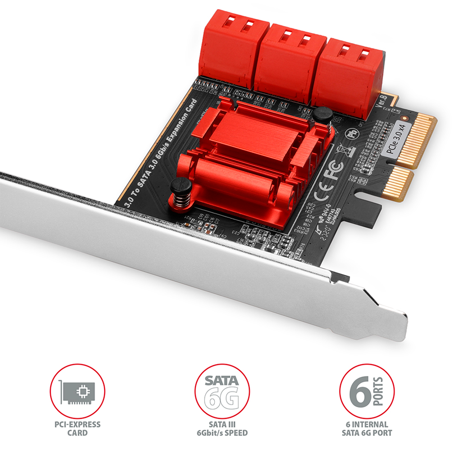 Six-channel SATA III PCI-Express controller with six internal SATA ports — AXAGON