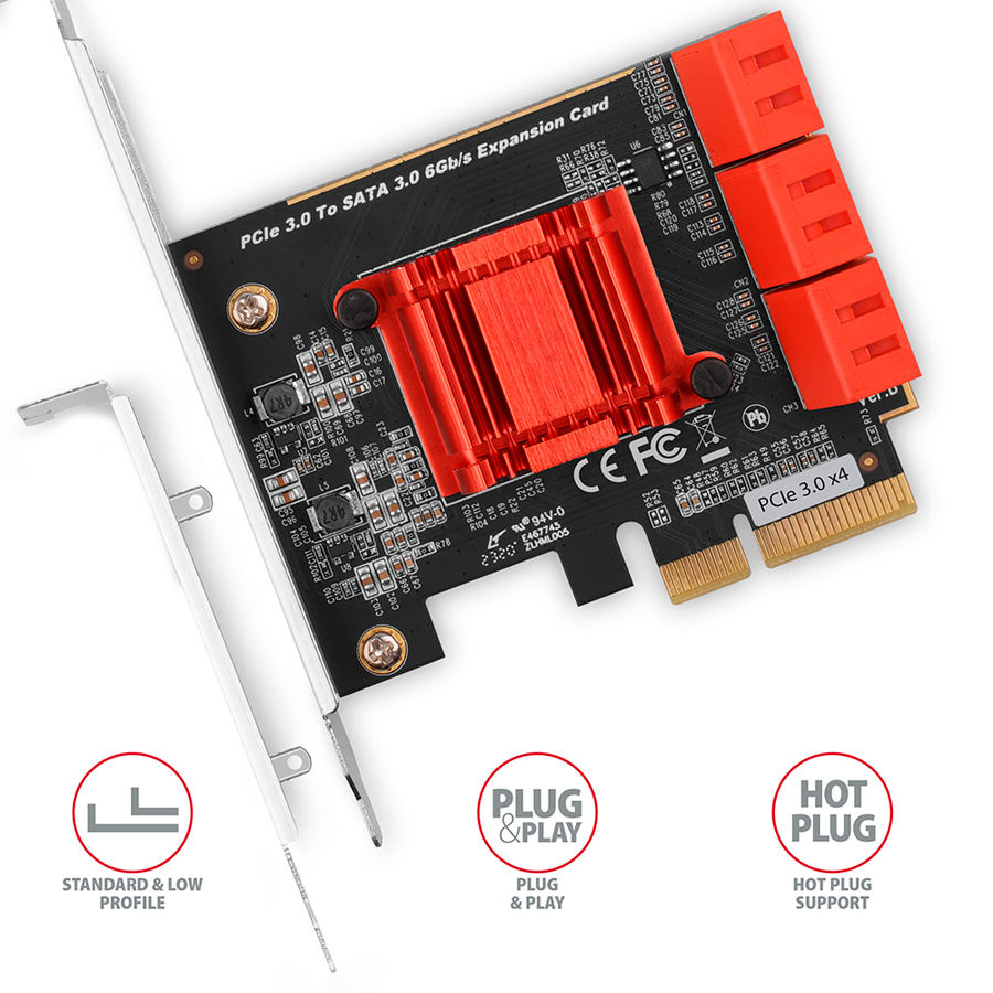 Six-channel SATA III PCI-Express controller with six internal SATA ports — AXAGON