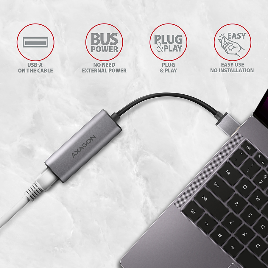 Axagon ADE-25R SUPERSPEED USB-A 2.5 GIGABIT ETHERNETCompact aluminum USB-A 3.2 Gen 1 2.5 Gigabit Ethernet 10/100/1000/2500 Mb