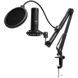 LORGAR Voicer 931, Gaming Microphone, Black, USB condenser microphone with boom arm stand, pop filter, tripod stand. includin