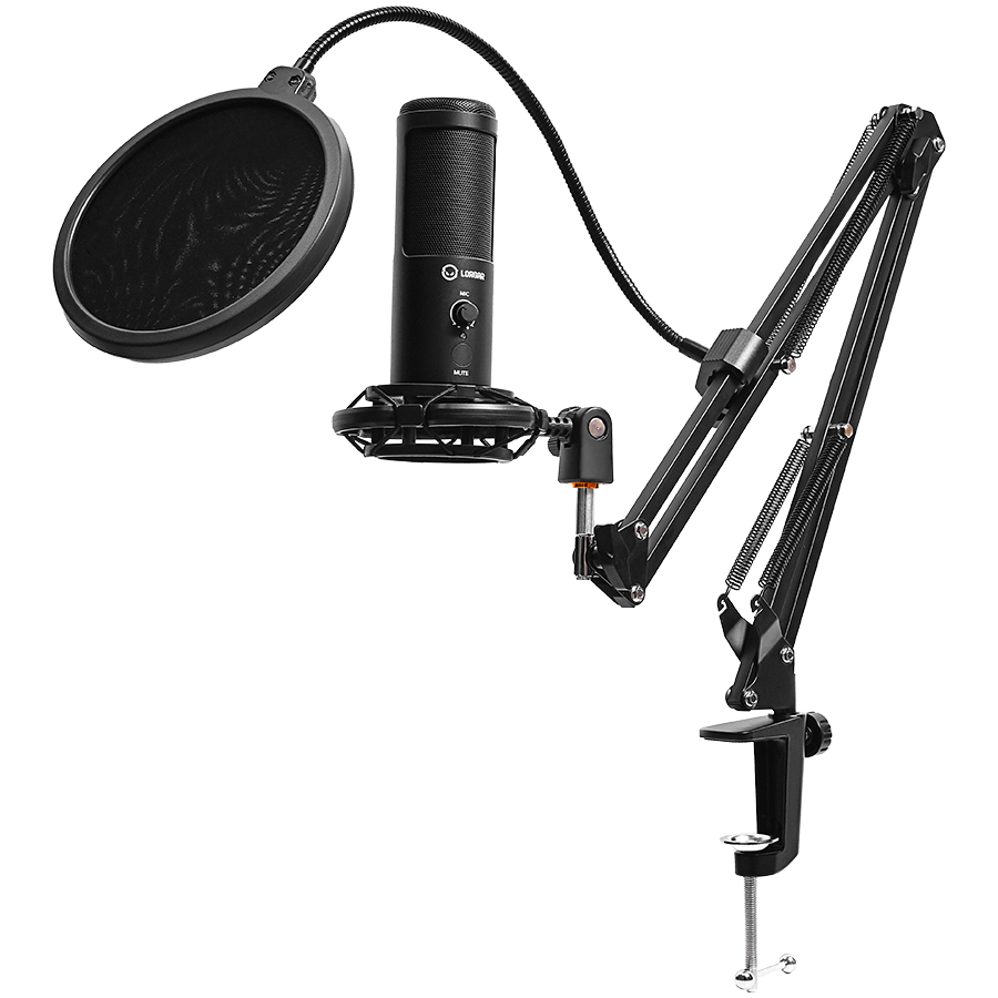LORGAR Voicer 931, Gaming Microphone, Black, USB condenser microphone with boom arm stand, pop filter, tripod stand. includin