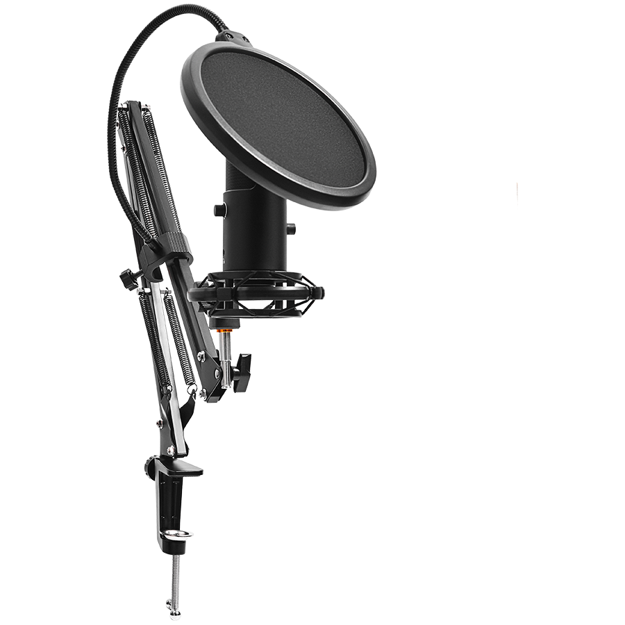 LORGAR Voicer 931, Gaming Microphone, Black, USB condenser microphone with boom arm stand, pop filter, tripod stand. includin