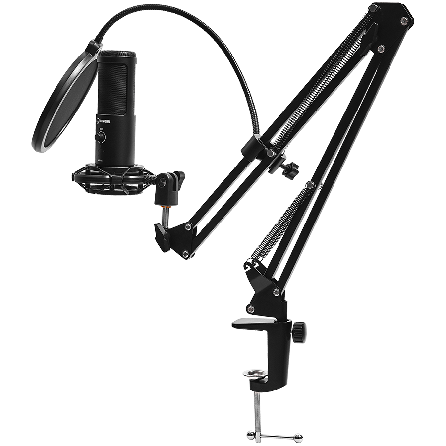 LORGAR Voicer 931, Gaming Microphone, Black, USB condenser microphone with boom arm stand, pop filter, tripod stand. includin