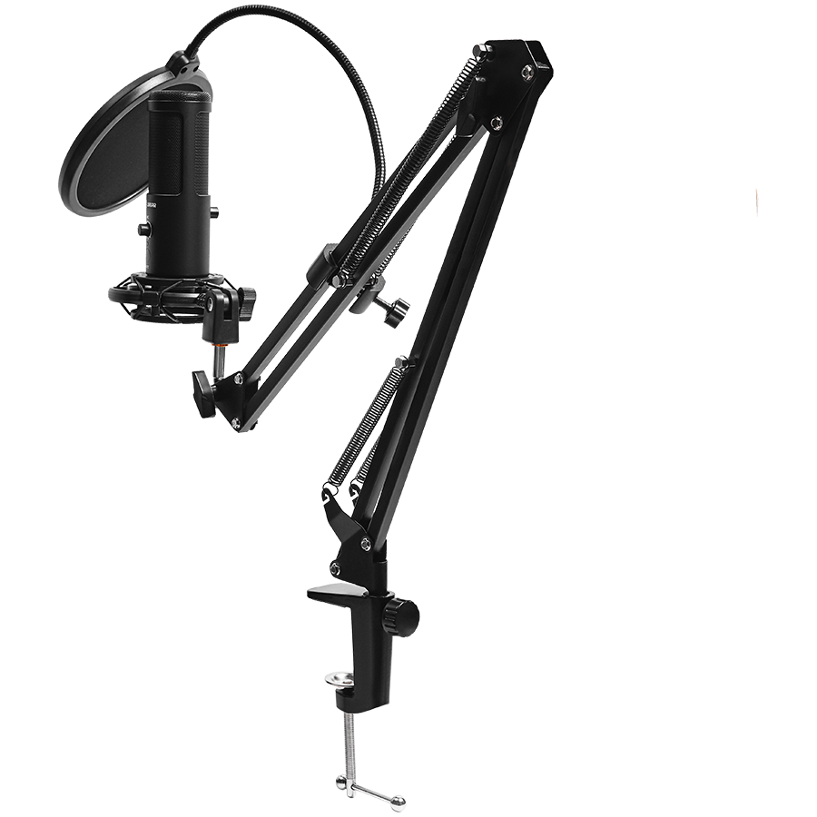 LORGAR Voicer 931, Gaming Microphone, Black, USB condenser microphone with boom arm stand, pop filter, tripod stand. includin