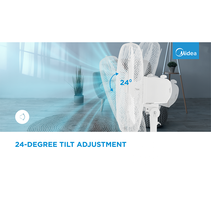 Stand fan, 40cm, 40W, 3 speeds, mechanical, noise level: 55-65 dB, Oscillation 80°, Tilting +16° -8°, Adjustable height 120cm