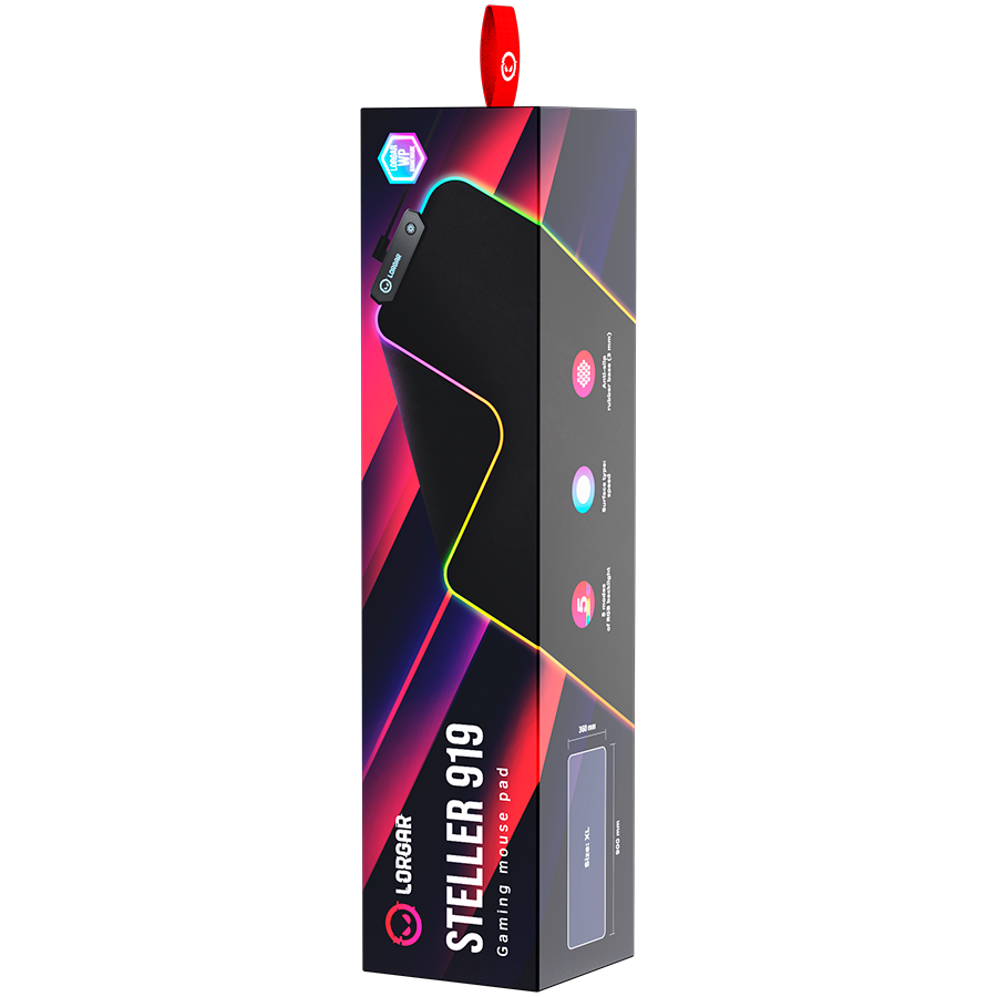 Lorgar Steller 919, Gaming mouse pad, High-speed surface, anti-slip rubber base, RGB backlight, USB connection, Lorgar WP Gam