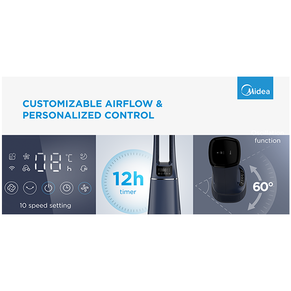 Bladeless Fan & air purifier, Smart WiFi, digital with IOT and remote, H13 HEPA filter, 10 speeds, wide oscillation, ION mode