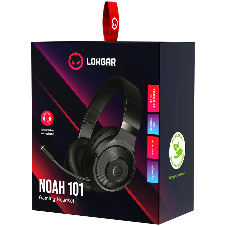 LORGAR Noah 101, Gaming headset with microphone, 3.5mm jack connection, cable length 2m, foldable design, PU leather ear pads